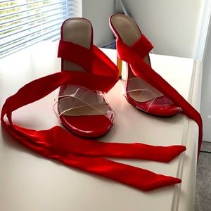 Sexy red lace up heels